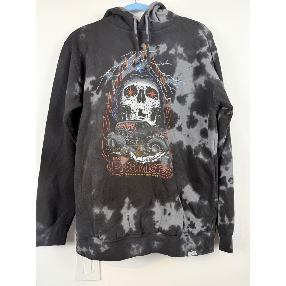 Broken Promises Monster‎ Truck Skull Tie Dye Hoodie Black Grey Mens Medium